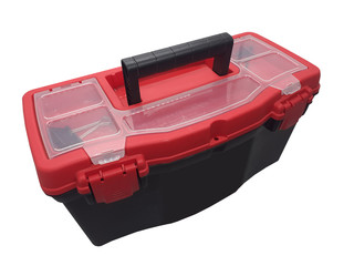 Red and Black Mechanic Toolbox in White Isolated Background