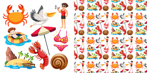 Seamless background design with isolated objects theme summer