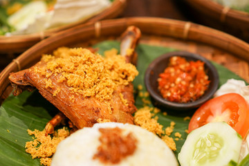 Ayam goreng penyet, fried chicken ala Indonesia, Indonesian food