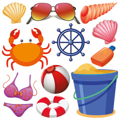 Set of isolated objects theme summer holiday