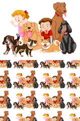 Seamless background design with children and wild animals