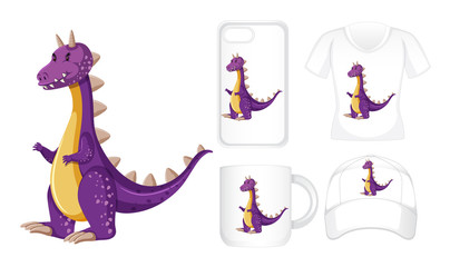 Graphic design on different products with purple dragon