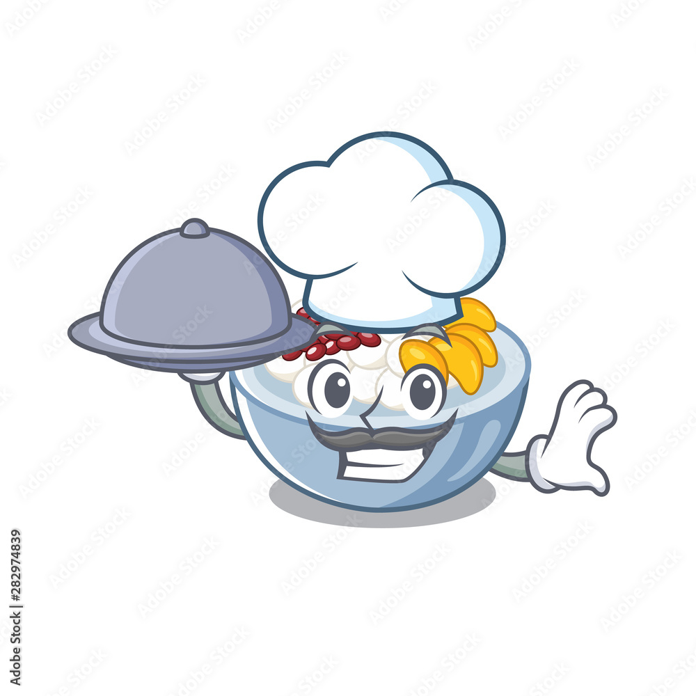 Sticker Chef with food anmitsu isolated with in the mascot