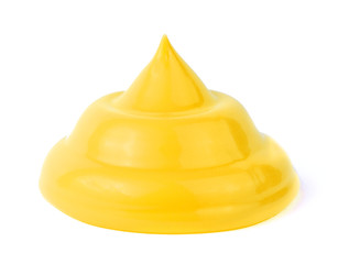 Drop of tasty yellow cheese sauce on a white background