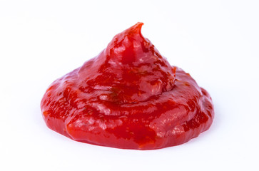 Red ketchup tomato sause closeup isolated on white background,