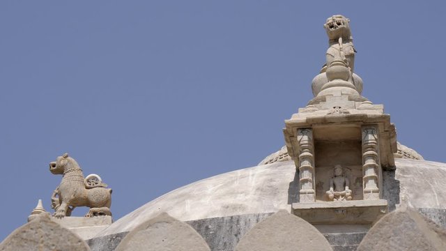 Ranakpur Jain temple in India - ornate detail of white marble carvings