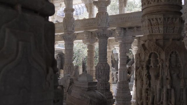 Ranakpur Jain temple in India - ornate detail of white marble carvings