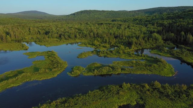 Lush scenic 4K Aerial over Rangeley Lake, Western Maine