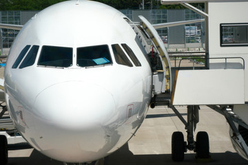 Chiba, Japan - June 16, 2019: Closeup of the nose of an aircraft