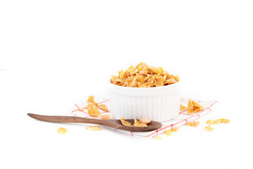 cereal breakfast in white bowl on white backgrouns isolate.