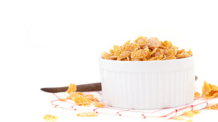 cereal breakfast in white bowl on white backgrouns isolate.