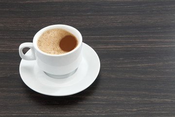 cup of coffee on wooden table