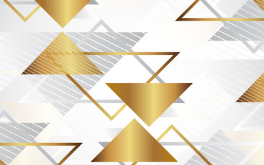 Abstract elegant vector background with white and golden triangle light composition. Luxury, modern, and premium diamond texture concept template for use element banner, cover, poster, invitation