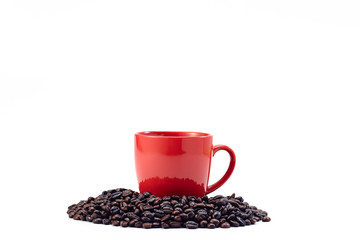 coffee cup with coffee beans on white background