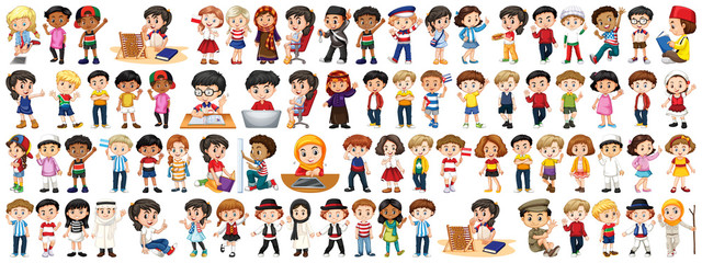 Fototapeta na wymiar Children with different nationalities on white background