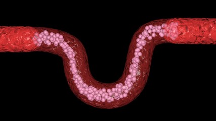 Particles moving through tube . Blood , nutrient flow . 3d render