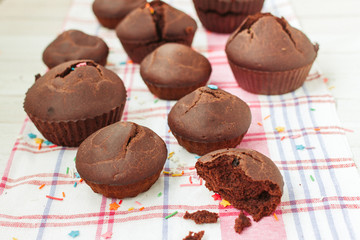 Home-made fragrant chocolate cupcakes with wheat ferment.