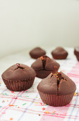 Home-made fragrant chocolate cupcakes with wheat ferment.