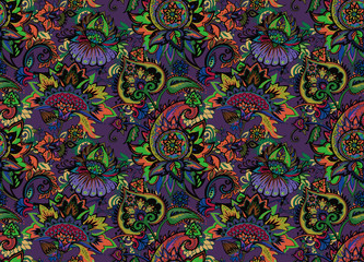 Paisley. Seamless Textile floral pattern with oriental paisley ornament.