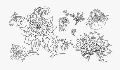 Pattern elements  Paisley / Line drawing, stroke, coloring.