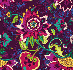 Paisley. Seamless Textile floral pattern with oriental paisley ornament.