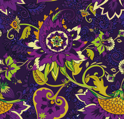 Paisley. Seamless Textile floral pattern with oriental paisley ornament.