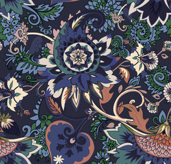 Paisley. Seamless Textile floral pattern with oriental paisley ornament.