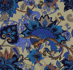 Paisley. Seamless Textile floral pattern with oriental paisley ornament.