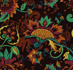 Paisley. Seamless Textile floral pattern with oriental paisley ornament.