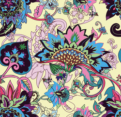 Paisley. Seamless Textile floral pattern with oriental paisley ornament.