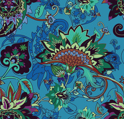 Paisley. Seamless Textile floral pattern with oriental paisley ornament.