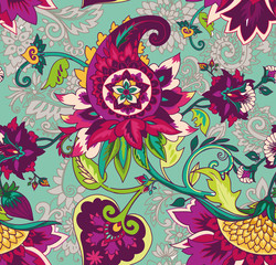Paisley. Seamless Textile floral pattern with oriental paisley ornament.