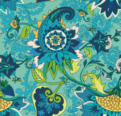 Paisley. Seamless Textile floral pattern with oriental paisley ornament.