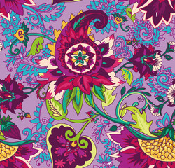 Paisley. Seamless Textile floral pattern with oriental paisley ornament.