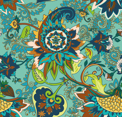 Paisley. Seamless Textile floral pattern with oriental paisley ornament.