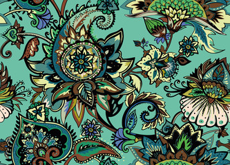 Paisley. Seamless Textile floral pattern with oriental paisley ornament.