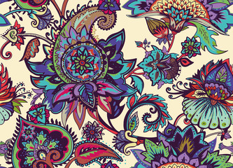 Paisley. Seamless Textile floral pattern with oriental paisley ornament.