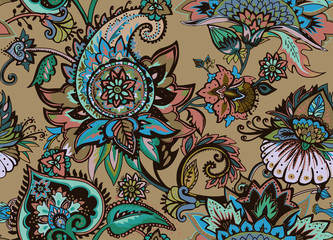 Paisley. Seamless Textile floral pattern with oriental paisley ornament.