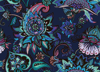 Paisley. Seamless Textile floral pattern with oriental paisley ornament.