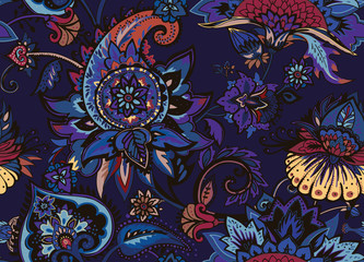 Paisley. Seamless Textile floral pattern with oriental paisley ornament.