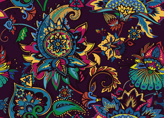 Paisley. Seamless Textile floral pattern with oriental paisley ornament.