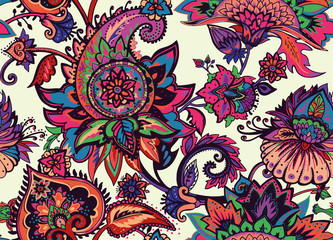Paisley. Seamless Textile floral pattern with oriental paisley ornament.