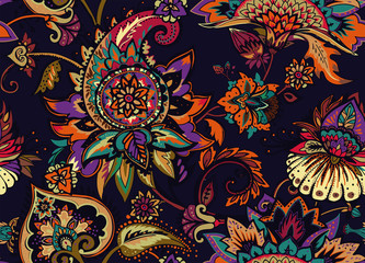 Paisley. Seamless Textile floral pattern with oriental paisley ornament.