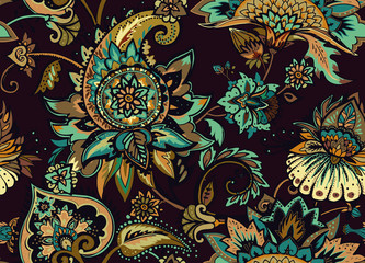 Paisley. Seamless Textile floral pattern with oriental paisley ornament.
