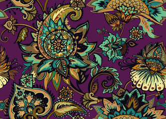 Paisley. Seamless Textile floral pattern with oriental paisley ornament.