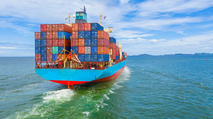 Container ship leaving the industrial port, Import and export business logistic and transportation...