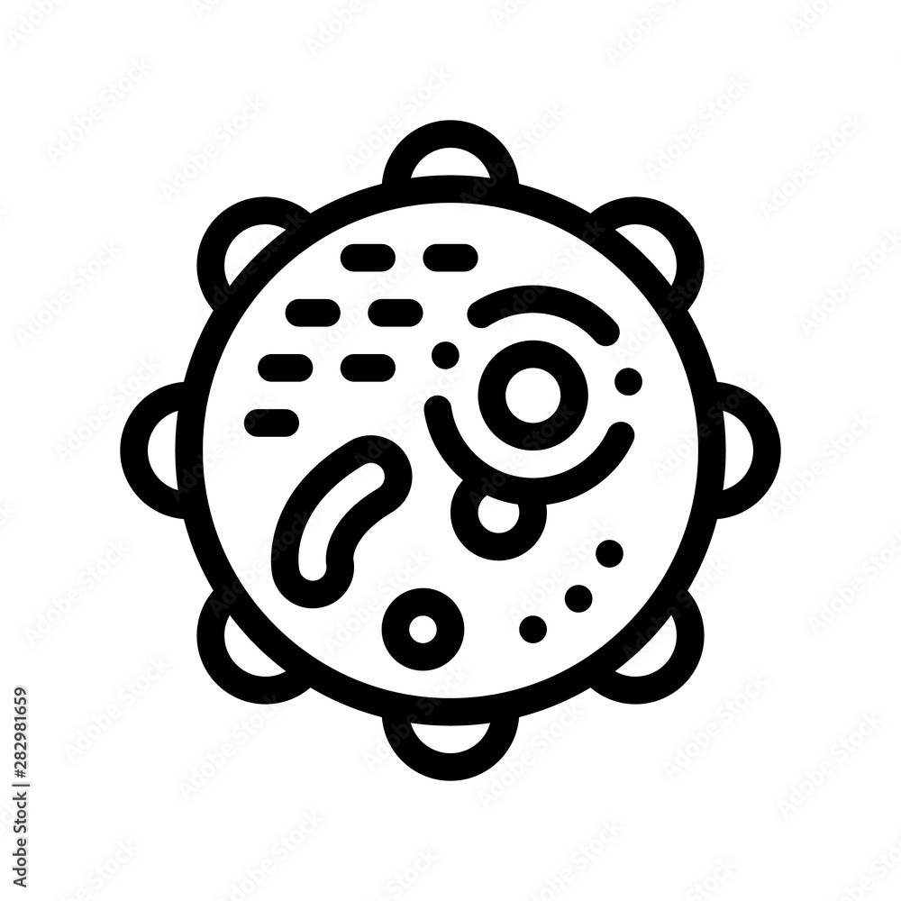 Poster microscopic round bacterium vector thin line icon sign. danger pathogen allergen bacterium linear pi
