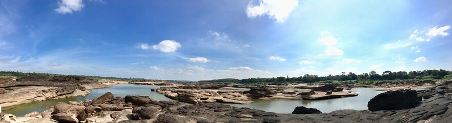 Fototapeta premium Stone scenery like grand canyon in Ubon Ratchathani of Thailand, Panorama view