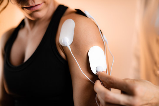 Shoulder Physical Therapy with TENS Electrode Pads, Transcutaneous Electrical Nerve Stimulation