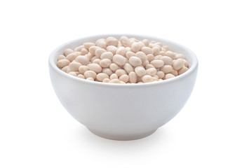 white beans in bowl isolated on white background.